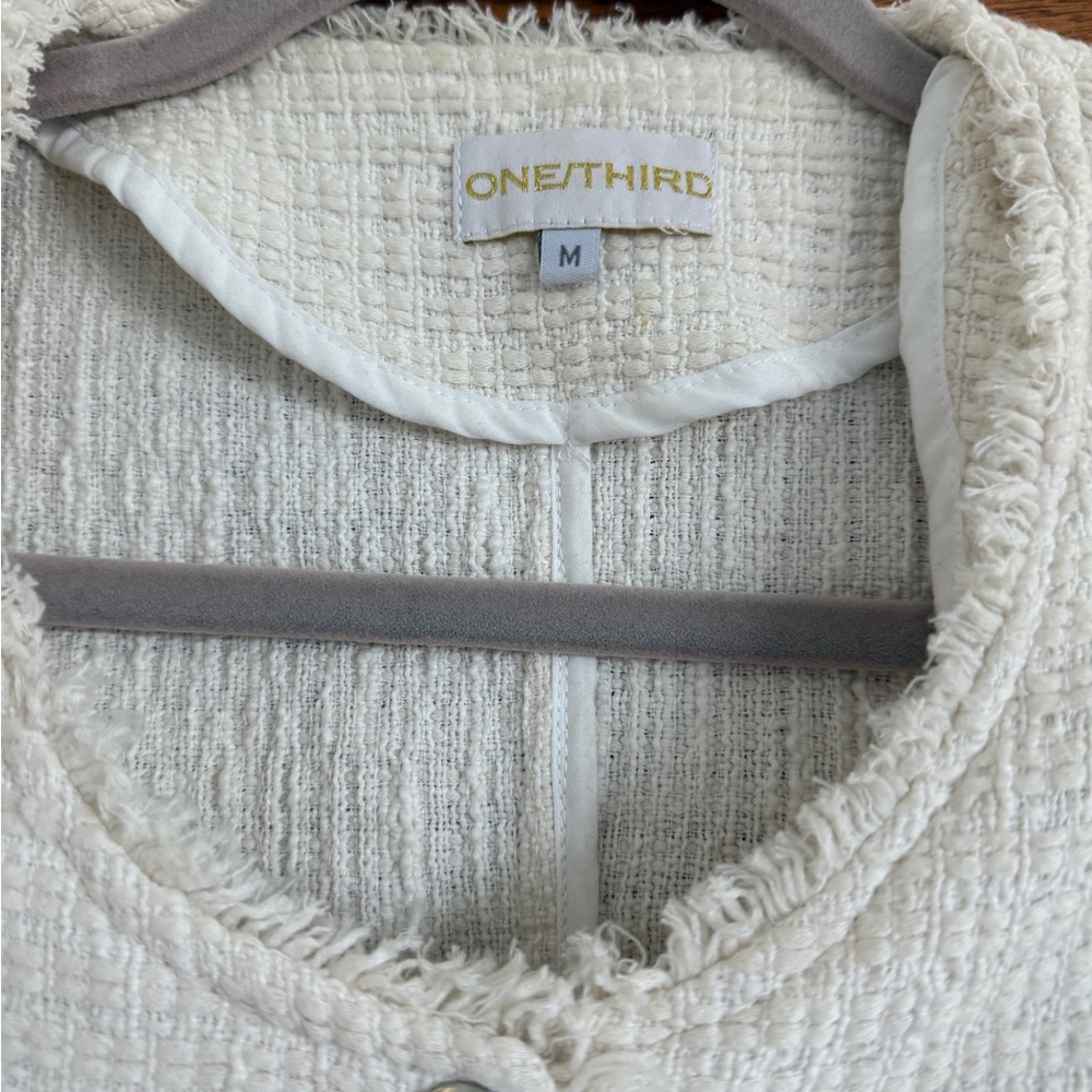Women’s Cream Fringe-Trim Tweed Jacket, Size medium - Picture 3 of 4